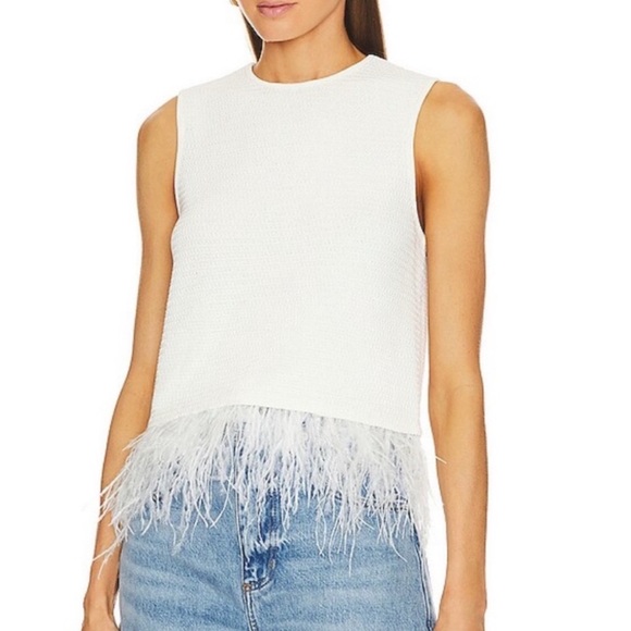 NEW Frame Denim BRAND Crochet feather sleeves top Feather Trim high end classy - Picture 1 of 14